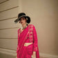 Dark Pink Weavead Thread & Zari Work, Handloom Weaving Banarasi Satin Silk Saree - Rajtex Kronicle Silk - Swadesiicart