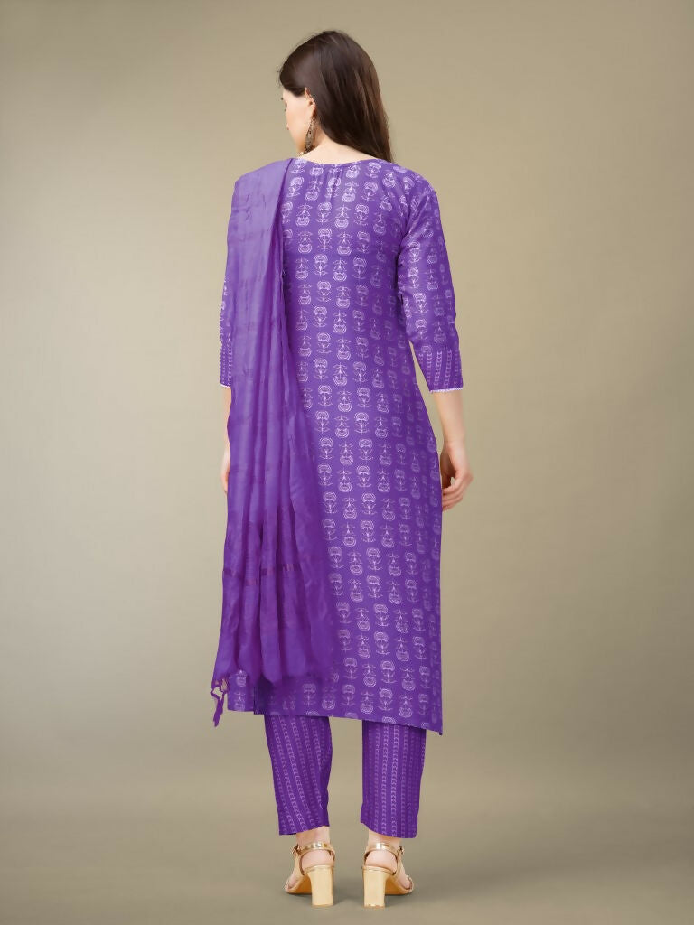 Jyoti Fashion Women's Purple Rayon Embroidery & Sequence work Kurta with Trouser & Dupatta | Swadesiicart