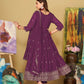 Jyoti Fashion Women's Purple Georgette Embroidered Anarkali Kurta Pant Set With Dupatta | Swadesiicart