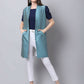 Even Apparels Blue Bansari Silk Open Front Women's Long Coat | Swadesiicart