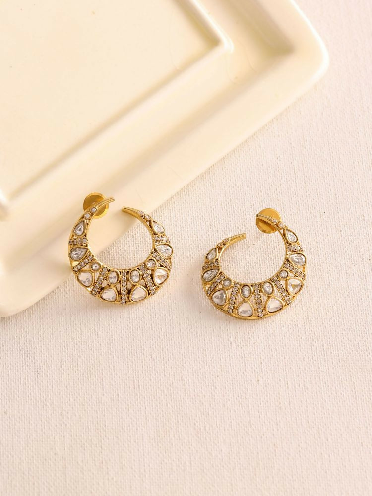 Moissanite Gold plated Round Earrings - Ruby Raang | Swadesiicart