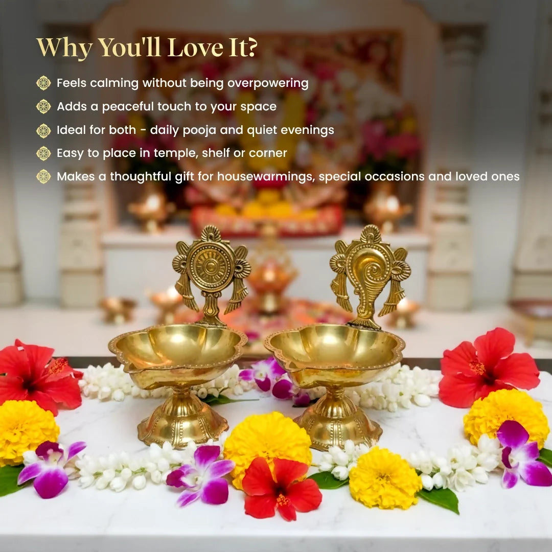 Pujashree Chakra Shankh Diya Set – Decorative Puja Set for Home Temple & Worship