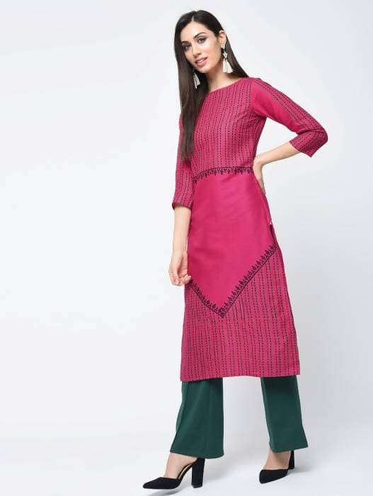 Aniyah Cotton Block Printed Latest Pink Straight Kurta (AN-135K) - Swadesiicart