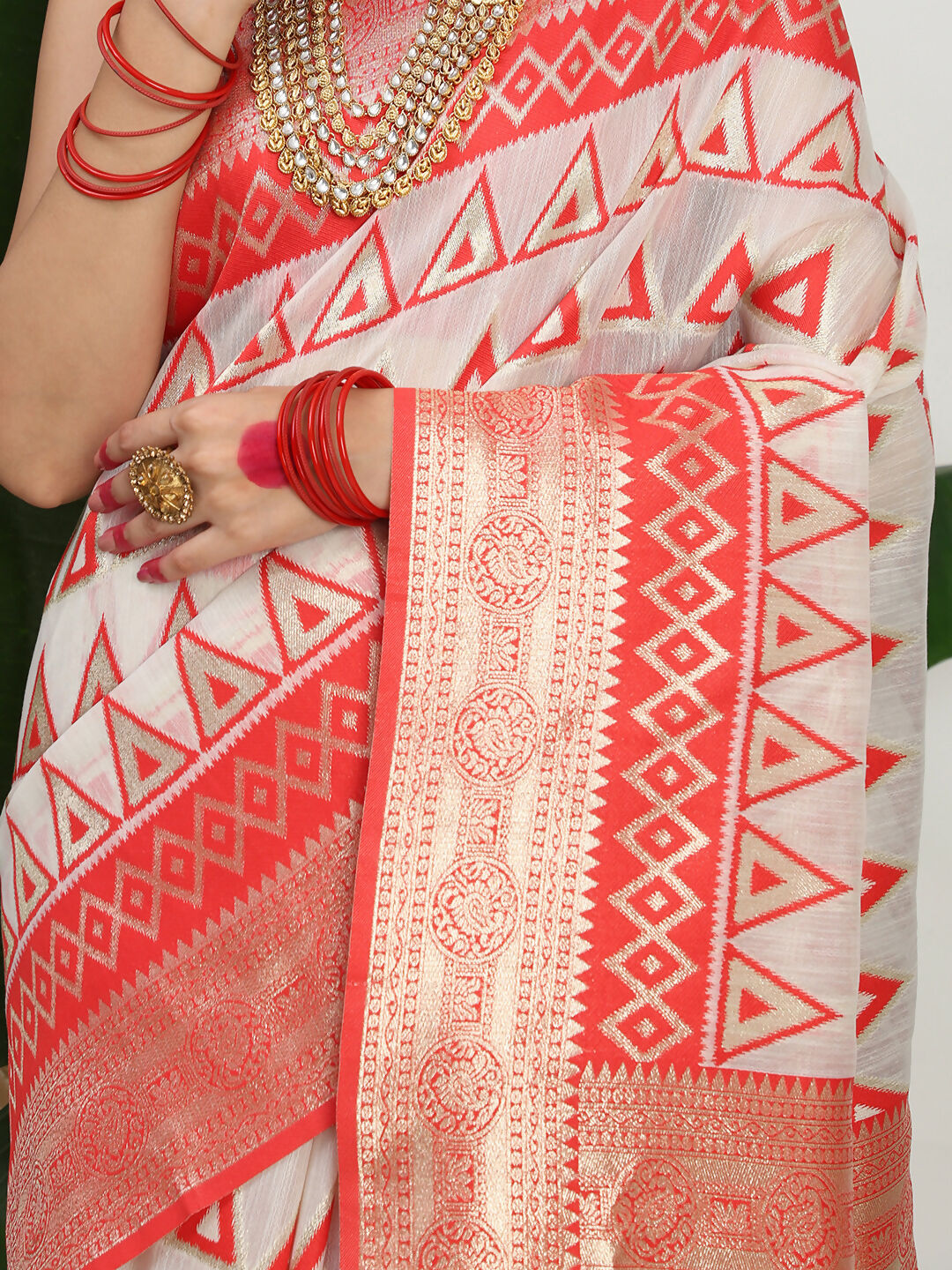 Shree Shyam Fashion Linen Cotton Red & White Saree