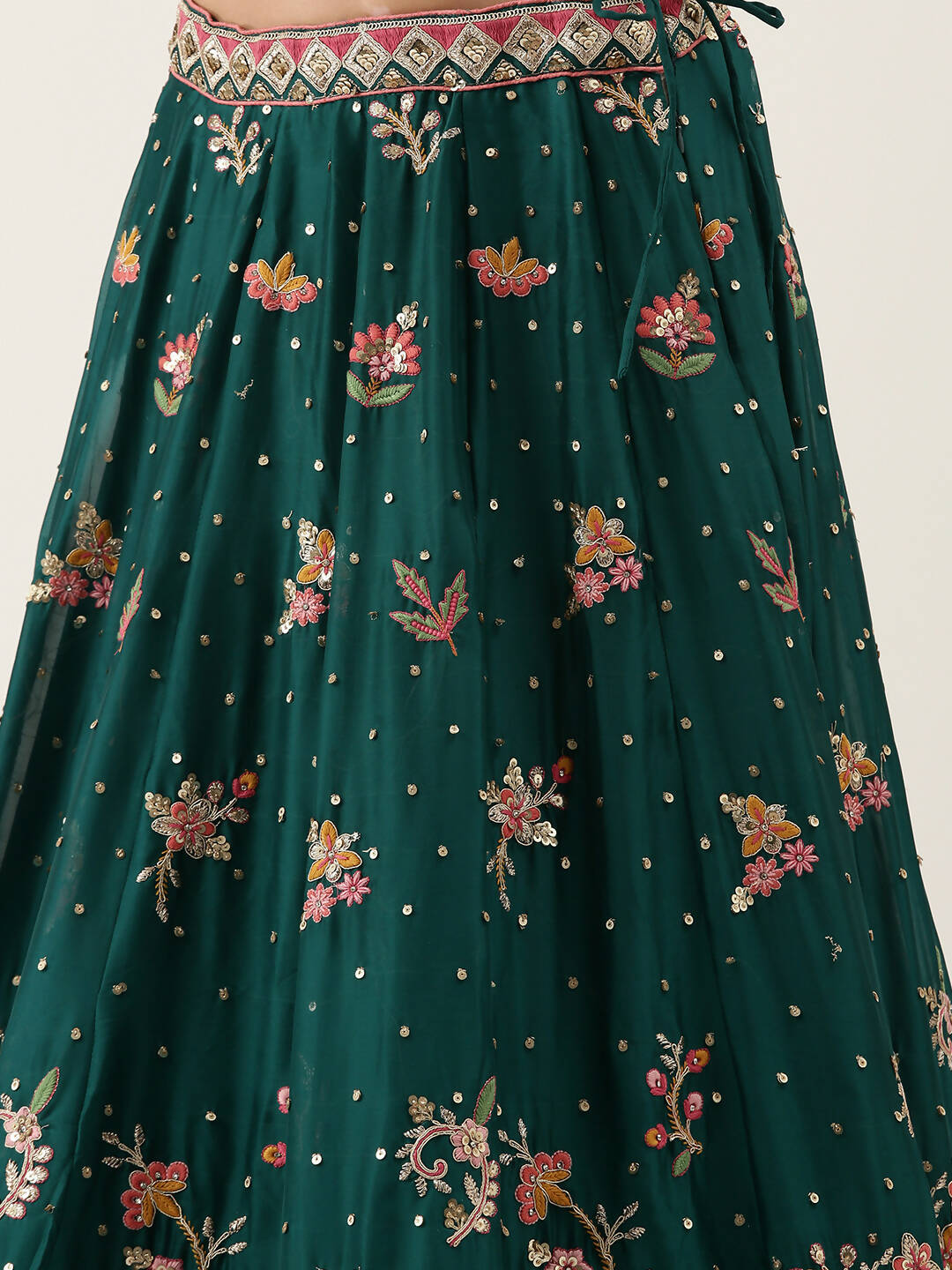 House of Panchhi Teal Pure Georgette Sequinse Work Lehenga & Blouse with Dupatta | Swadesiicart
