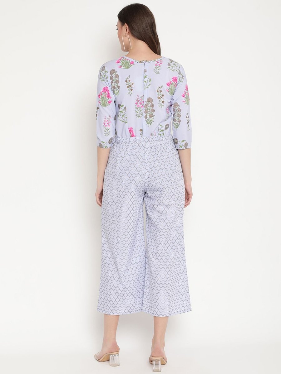 Ahalyaa Womens Blue Crepe Printed Jumpsuit | Swadesiicart