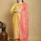 Jyoti Fashion Women's Yellow Chanderi Silk Elegant Jardoshi Semi Kurta with Trouser & Dupatta | Swadesiicart