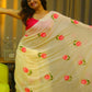Exclusive Collection Beautiful Off White Pure Cotton Hand Print Handloom Saree With Running Blouse Piece - Swadesiicart