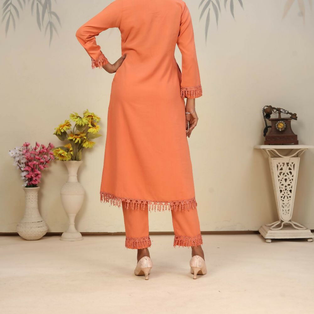 Jyoti Fashion Women's Orange Rinkal Cotton Plain with Side Pocket Kurtis & Sets | Swadesiicart
