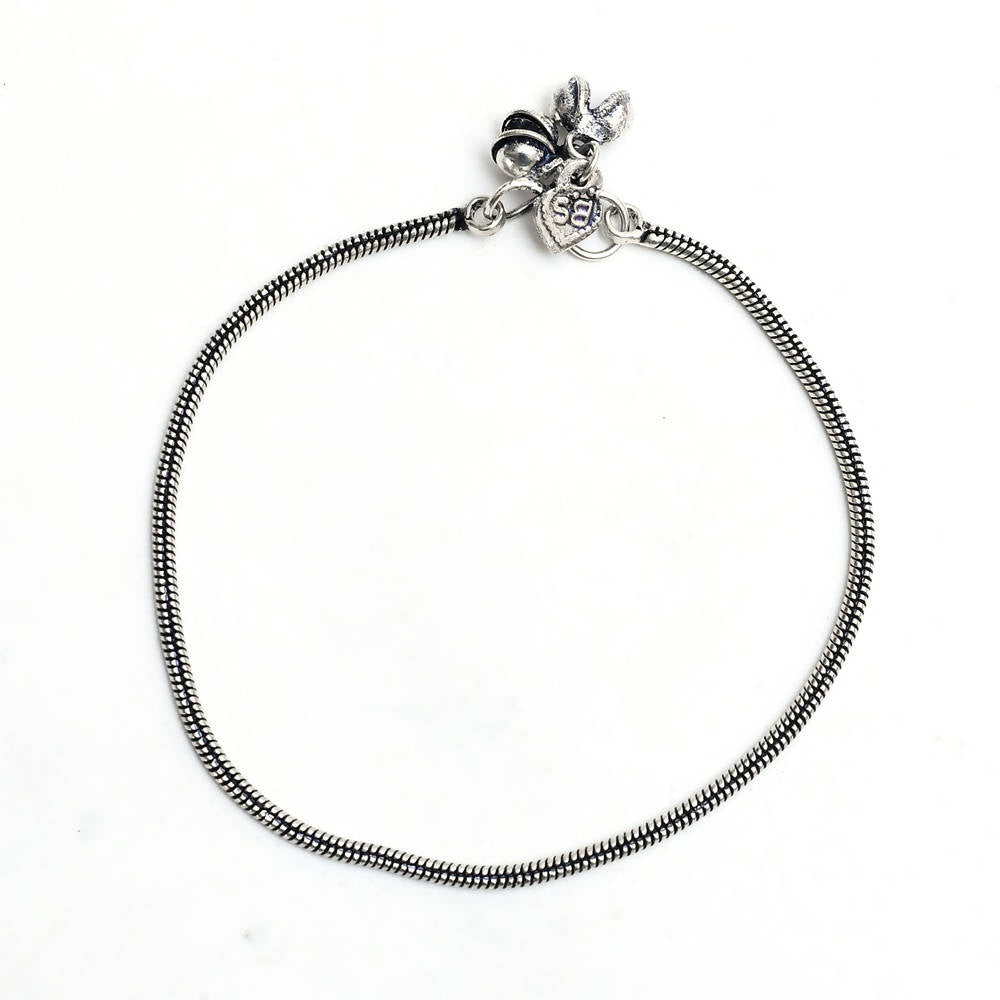 Mominos Fashion Kamal Johar Oxidised Silver Simple Anklets | Swadesiicart