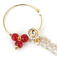 White Red Gold-Polished Kundan-Studded Beaded Nosepin - Ruby Raang | Swadesiicart