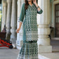 Juniper Women's Green Chinnon Embroidered Kurta Garara Set | Swadesiicart
