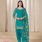Anaita Teal-Blue Premium Embroidered Roman Silk Salwar Suit