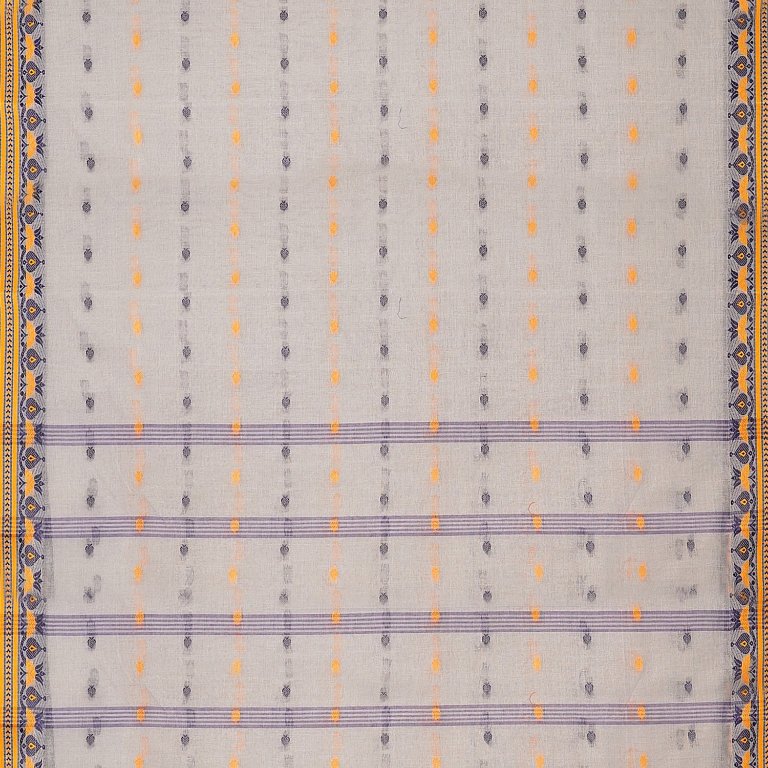 Exclusive Collection 100% Pure Cotton Light Grey Tant Saree With Hand Weaving Work - Swadesiicart