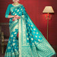 Vardha Teal Blue Woven Zari Betel Leaf Banarasi Saree | Swadesiicart
