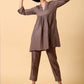 trueBrowns Cotton Linen Burnt Brown Pleated Co-Ord Set - Swadesiicart