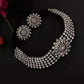 Tehzeeb Creations Women's Silver Colour Oxidised Necklace And Earrings With Kundan - Swadesiicart