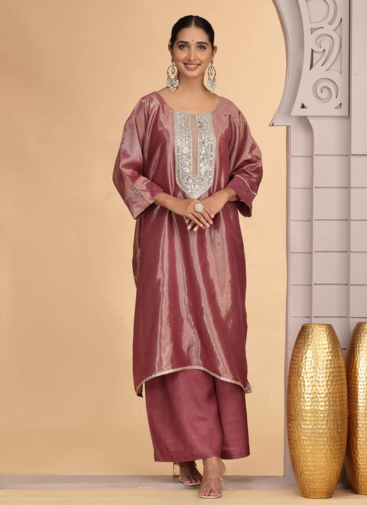 Chhap Rust Brown Colour Organza Shimmer Hand Work Salwar Suit - Swadesiicart