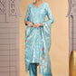 Chhap Organza Jacquard Woven and Hand Work Salwar Suit In Sky Blue Colour - Swadesiicart