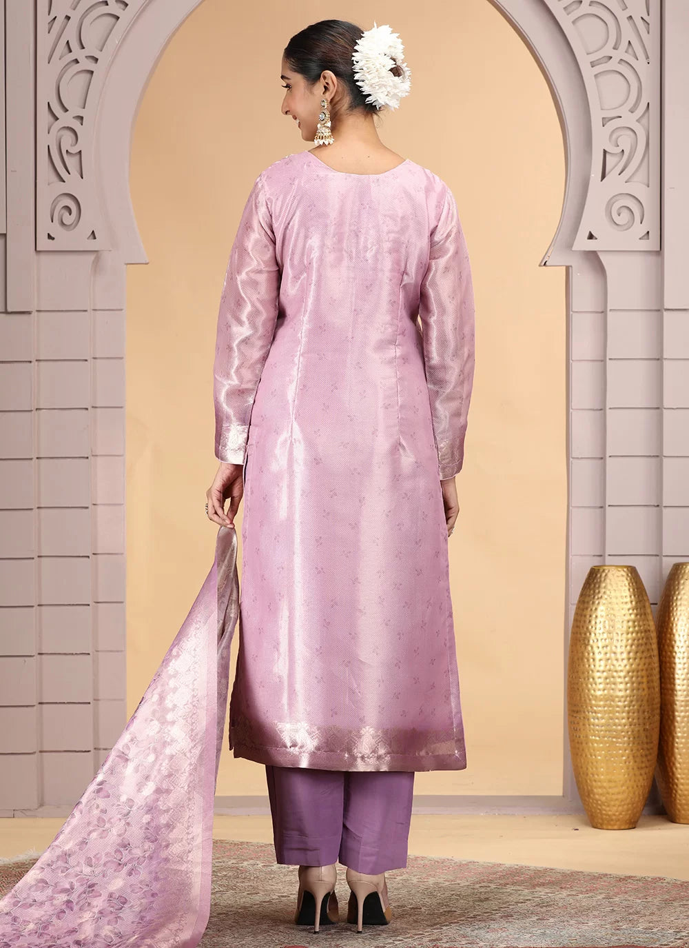 Chhap Organza Jacquard Woven and Hand Work Salwar Suit In Purple Pink Colour - Swadesiicart
