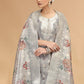 Chhap Organza Jacquard Woven and Hand Work Salwar Suit In Grey Brown Colour - Swadesiicart