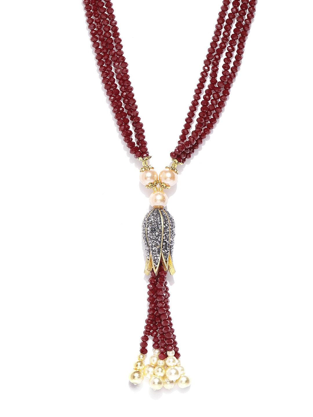 Gold-Polished Alloy Crystals And Rhinestones Victorian Long Necklace - The Pari | Swadesiicart