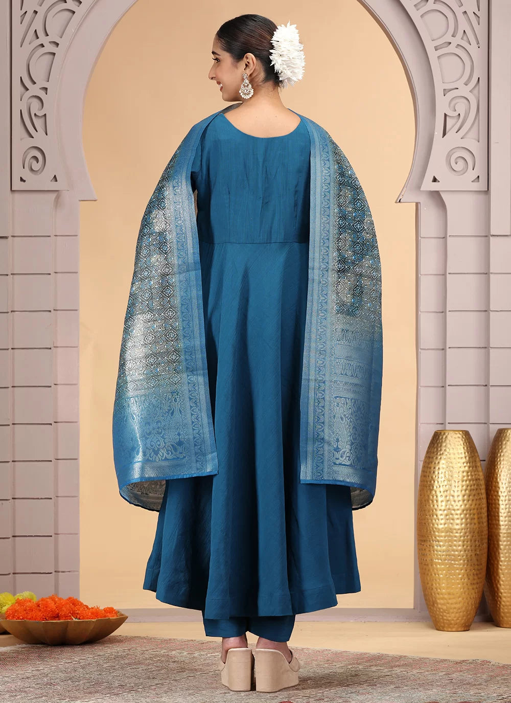 Chhap Teal Blue Colour Chiffon Hand Work Salwar Suit - Swadesiicart