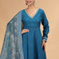 Chhap Teal Blue Colour Chiffon Hand Work Salwar Suit - Swadesiicart