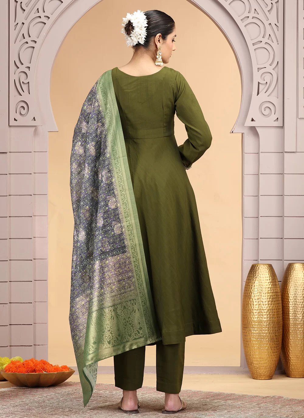 Chhap Green Colour Chiffon Hand Work Salwar Suit - Swadesiicart