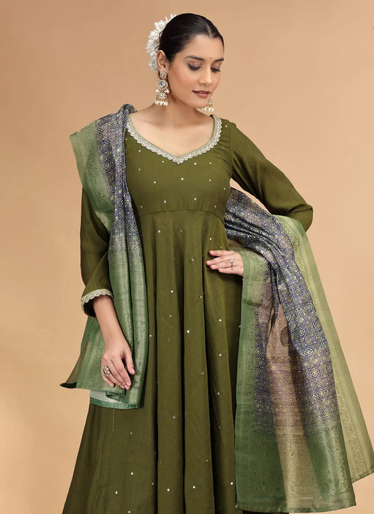 Chhap Green Colour Chiffon Hand Work Salwar Suit - Swadesiicart