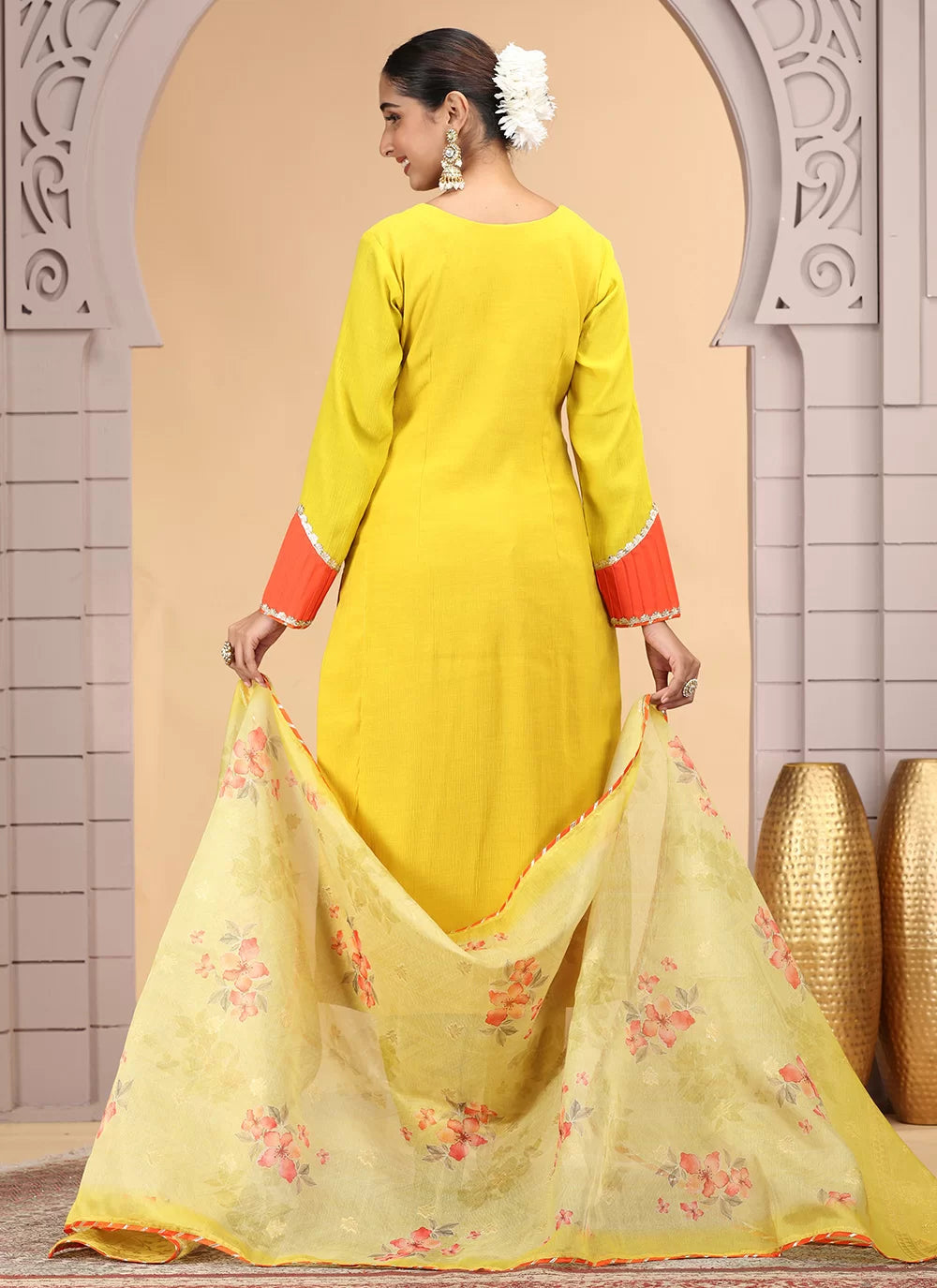 Chhap Yellow Colour Chiffon Hand Work Salwar Suit - Swadesiicart