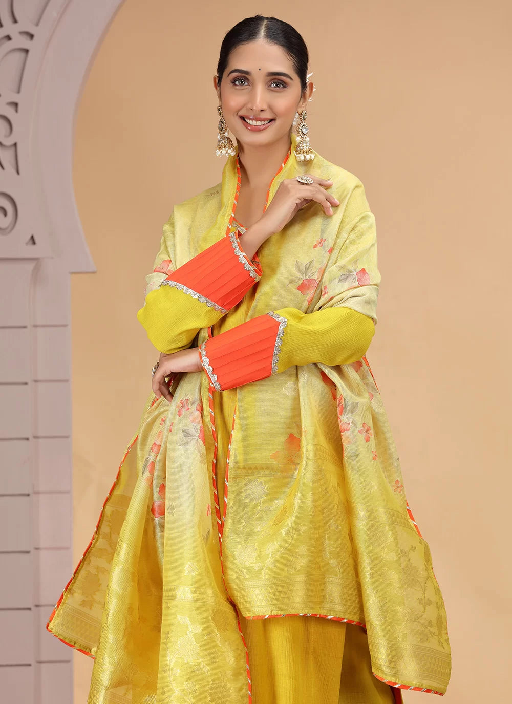Chhap Yellow Colour Chiffon Hand Work Salwar Suit - Swadesiicart