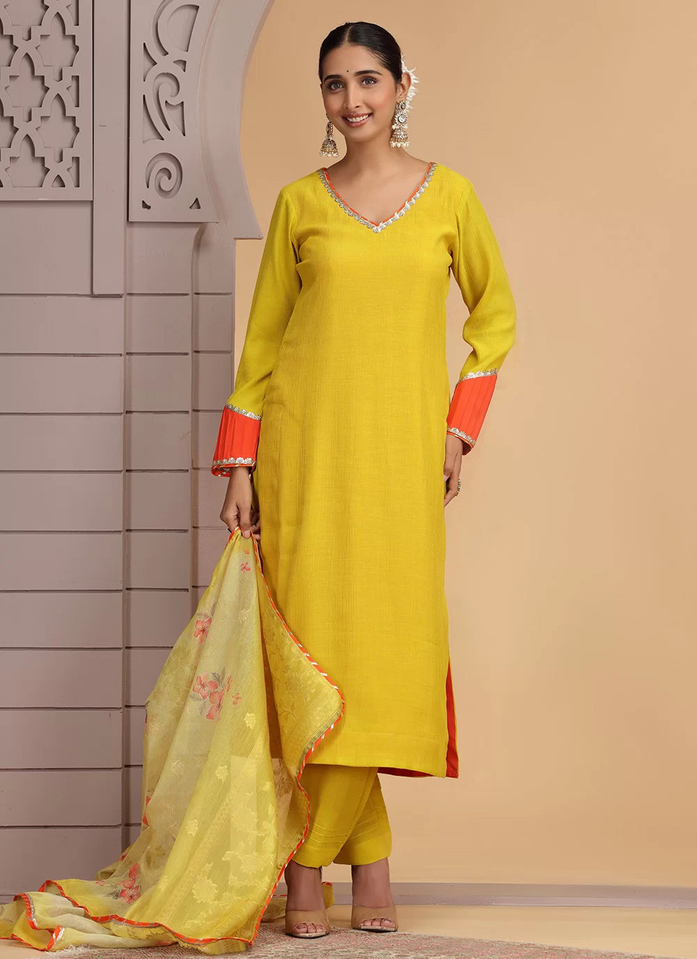 Chhap Yellow Colour Chiffon Hand Work Salwar Suit - Swadesiicart