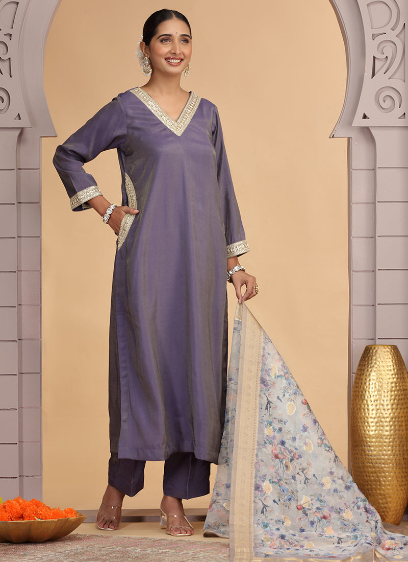 Chhap Purple Colour Chiffon Embroidery Salwar Suit - Swadesiicart
