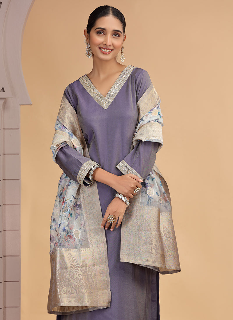 Chhap Purple Colour Chiffon Embroidery Salwar Suit - Swadesiicart