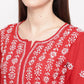 ADA Women Red & White Chikankari Hand Embroidered Straight Sustainable Kurta | Swadesiicart