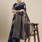 Saree Mall Navy Blue Floral Linen Blend Banarasi Saree | Swadesiicart