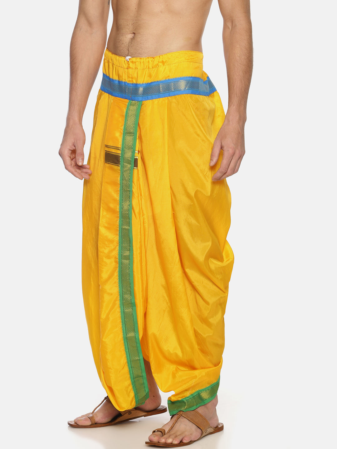 Sethukrishna Yellow Solid Double Layer Readymade Dhoti Pant For Men | Swadesiicart