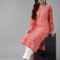 ADA Women Red & White Sustainable Hand Embroidered Chikankari Handloom Kurta with Palazzos | Swadesiicart