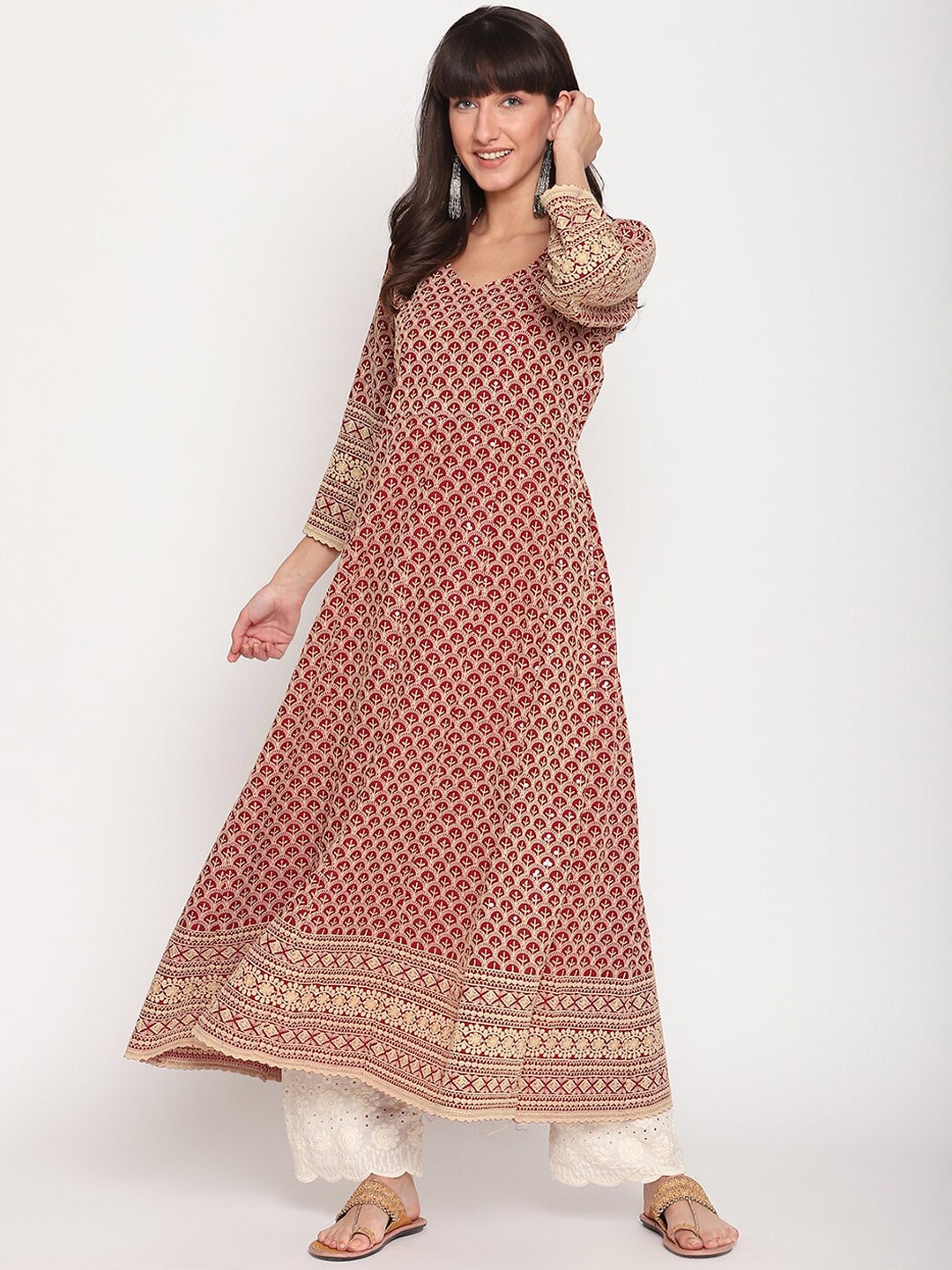 Kalini Chikankari Embroidered Pure Cotton Anarkali Kurta | Swadesiicart