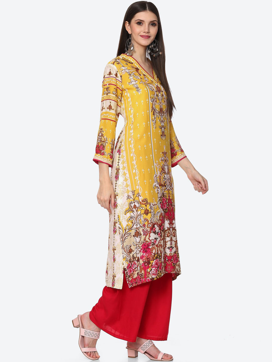 Biba Women Yellow Ethnic Motifs Printed Kurta - Swadesiicart