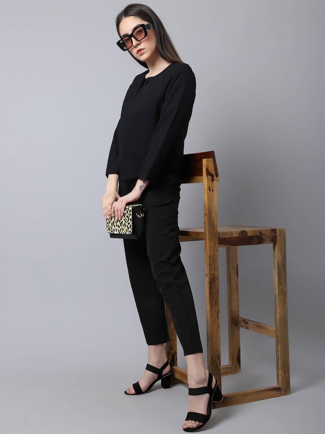 Even Apparels Black Polywool Open Front Statement Women's Jacket | Swadesiicart