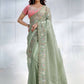 Green Banarasi Crush silk Sequence Embroidered with Stone work Saree - Mohmanthan Majestica | Swadesiicart