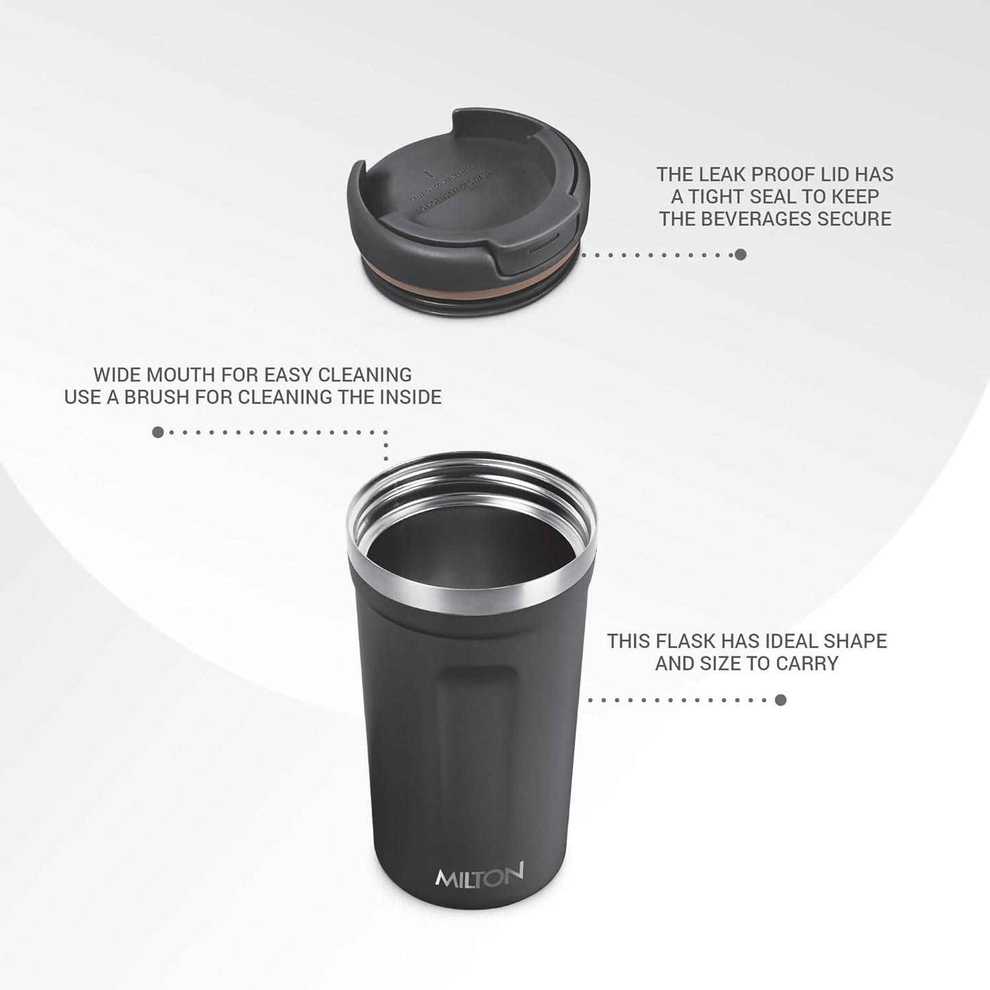 Milton Corral Thermosteel Insulated Coffee Mug Tumbler - 400ml (Black) - Swadesiicart