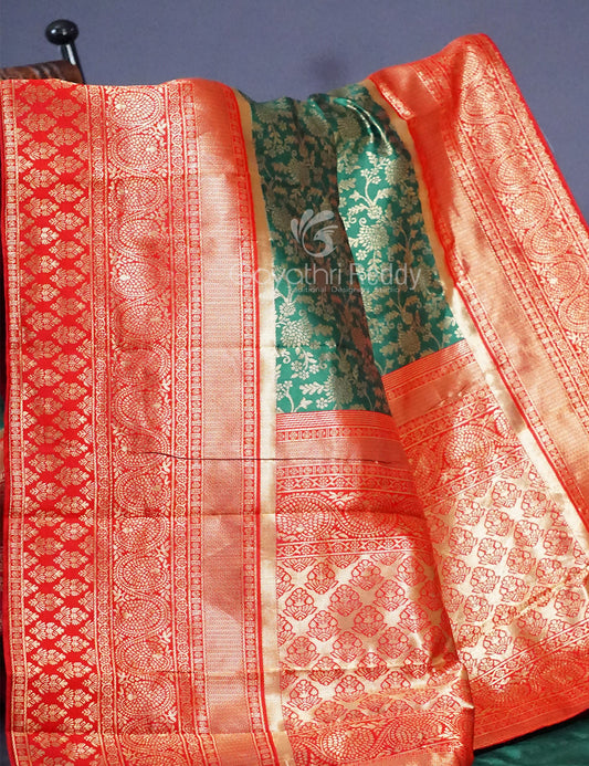 Shades of Green Floral Designbanaras Semi Silk Saree By Gayathri Reddy Designer Studio | Swadesiicart
