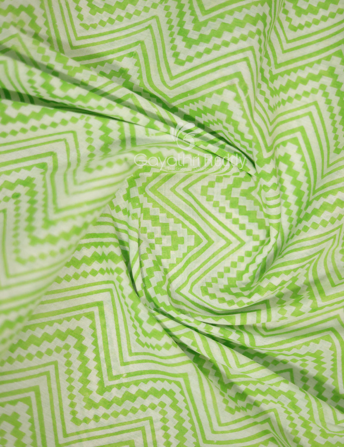 Light Green Colour Combo With Waves Print Pure Mulmul Cotton Saree By Gayathri Reddy Designer Studio | Swadesiicart