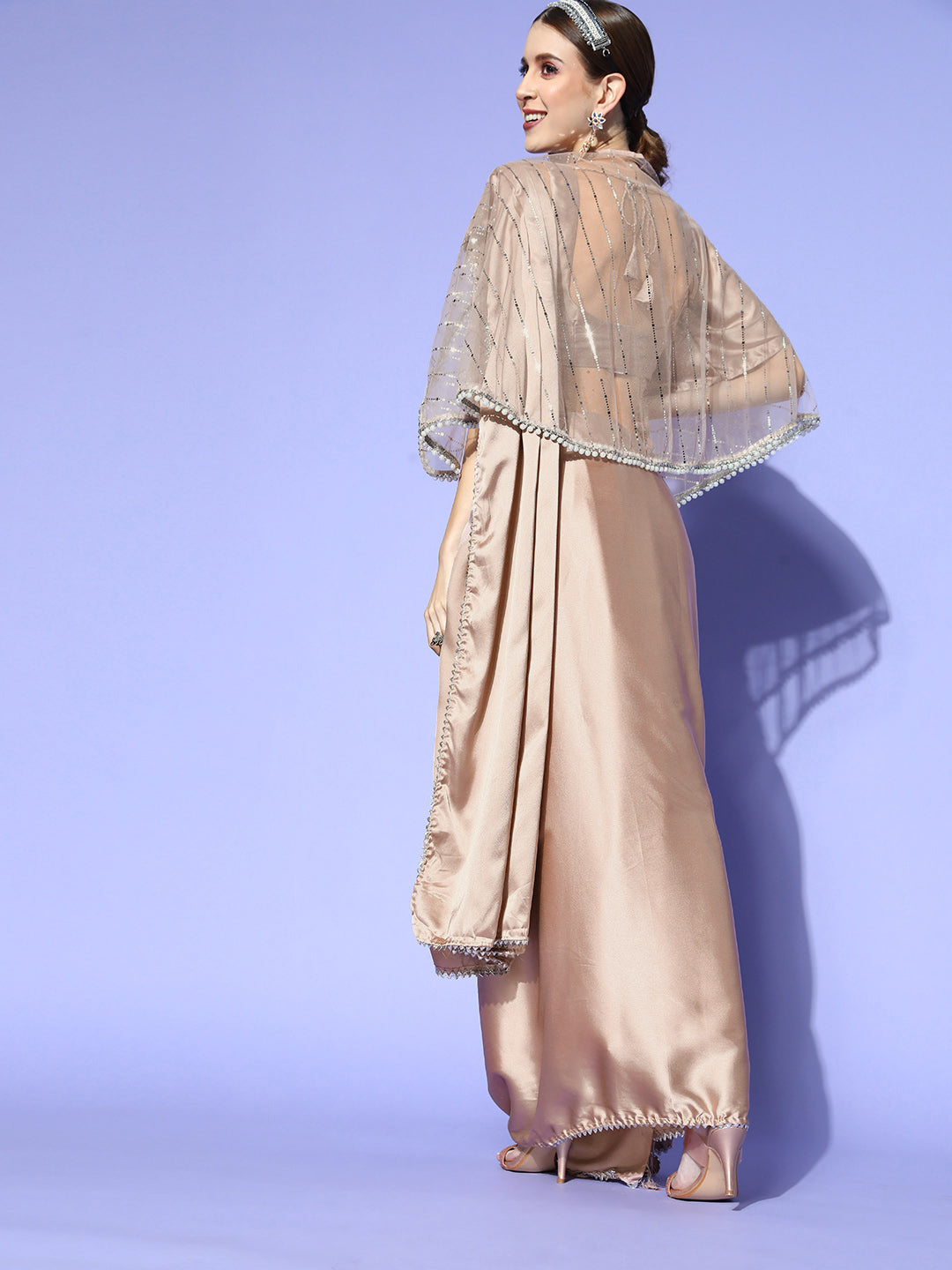 Tikhi Imli Satin Saree With Cape | Swadesiicart