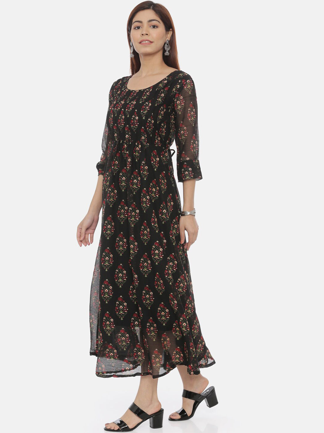 Souchii Women Black Printed Fit And Flare Beautiful Dress - Swadesiicart