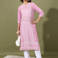 Vishudh Pink Floral Printed Keyhole Neck Straight Kurta - Swadesiicart