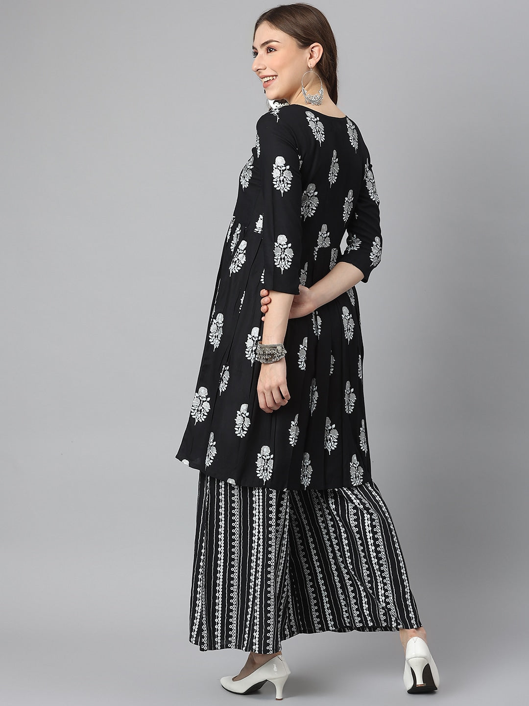 Kalini Women Black Ethnic Motifs Printed Kurta with Sharara | Swadesiicart